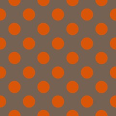 A pattern of evenly spaced orange circles is arranged against a brown background, creating a grid-like formation. The design is simple and symmetrical, emphasizing repetition and geometry.