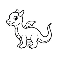 outline illustration baby dragon cartoon vector