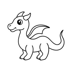 outline illustration baby dragon cartoon vector