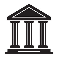 Obraz premium Architectural Icon Featuring a Classical Building Facade with Prominent Columns and a Distinctive Pediment Design in Bold Black Silhouette