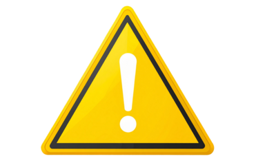 Flat Yellow Triangular Caution Sign with White Exclamation Mark – Simple Safety Alert Symbol Isolated on Transparent Background PNG
