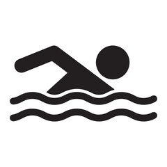 Simple Black and White Icon Illustrating a Person Swimming in Water Depicting Activity Leisure or Sports and Recreation