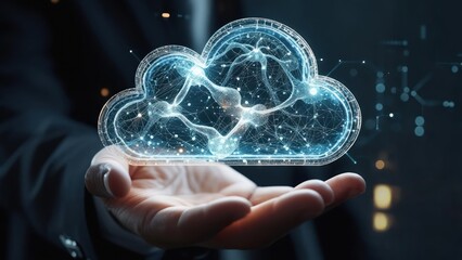 Hand holding a digital cloud