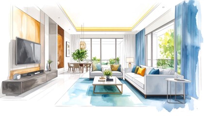 Modern living room interior sketch