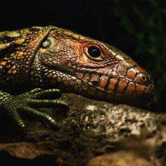 Caiman Lizard Close-Up on Log