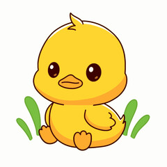 Cute yellow duck is isolated on the white background