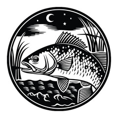 Fishing logo. Bass fish club emblem. Fishing theme vector illustration. Isolated on white Background	
