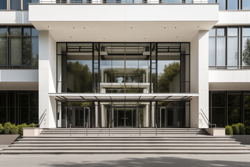 In front of the main entrance of the office building