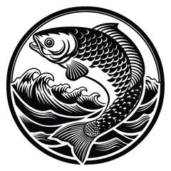 Fishing logo. Bass fish club emblem. Fishing theme vector illustration. Isolated on white Background	
