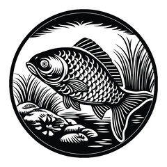 Fishing logo. Bass fish club emblem. Fishing theme vector illustration. Isolated on white Background	
