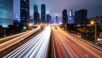 Fototapeta premium City highway at night with light trails