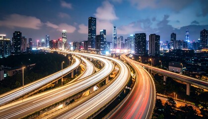 Fototapeta premium City highway at night with light trails (1)