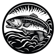 Fishing logo. Bass fish club emblem. Fishing theme vector illustration. Isolated on white Background	
