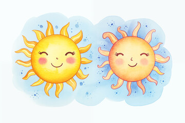 Pastel color sun illustration. Smiling sun.