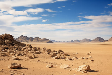 A remote, barren, desolate land of rugged rocks and isolated sand dunes.