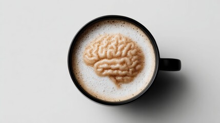 Latte foam shaped like brain in black coffee cup
