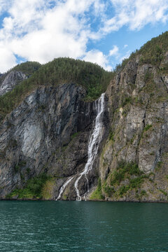 Naeroyfjord waterfalls taken from Ferry