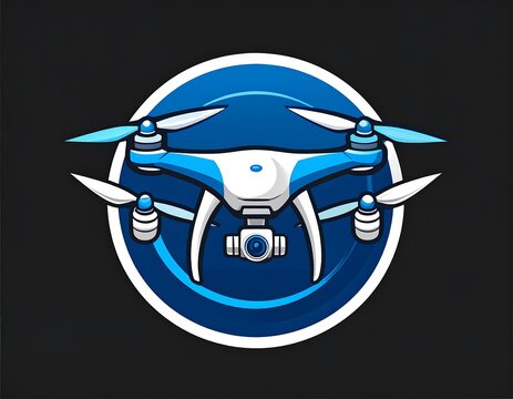 Blue and White Drone Illustration on a Black Background for Aerial Photography