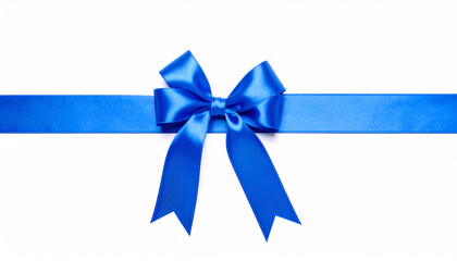 Festive blue satin ribbon bow, perfect for Christmas, birthday, or holiday gift decoration, isolated on white