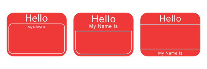 Red hello my name is name tag blank template
