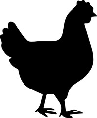 Vector illustration of a black and white chicken and hen silhouette on farm background