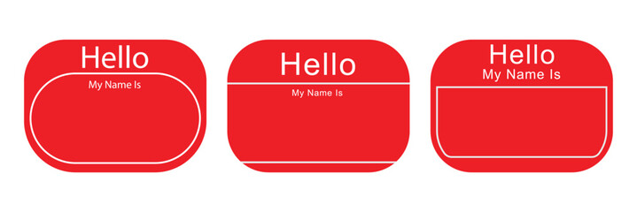 Blank Name Tag Sticker. Customizable ‘Hello My Name Is’ Tag for Events, Conferences, and Workshops in Red and Black