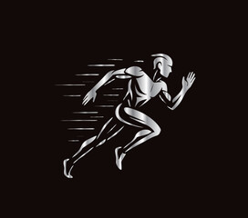  Silver Running Man Silhouette Logo