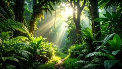 Lush rainforest sunlight
