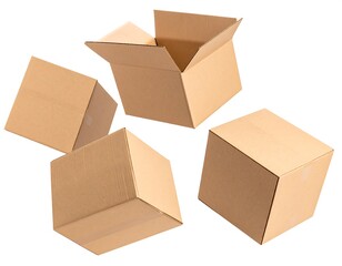 Brown Cardboard Boxes on White Background Illustrating Moving and Shipping