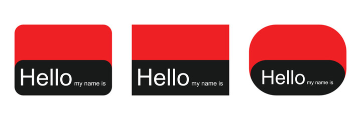 Red hello my name is name tag blank template