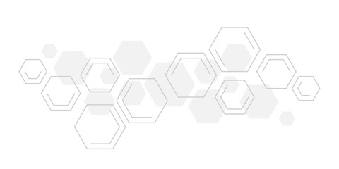 Minimalist abstract background featuring overlapping hexagons in soft gray tones on white. Ideal for tech, science, or medical themes—modern, clean, and geometric design aesthetics.