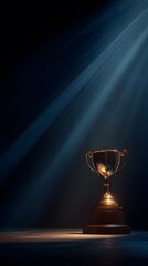 Glowing Gold Trophy Dramatic Spotlight Velvet Podium  Sparkling Bokeh Background