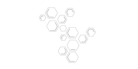Minimalist abstract background featuring overlapping hexagons in soft gray tones on white. Ideal for tech, science, or medical themes—modern, clean, and geometric design aesthetics.
