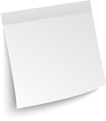 Blank white sticky note with adhesive strip casting a shadow on a white background, creating a simple yet effective visual for reminders, notes, or messages