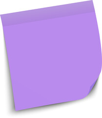 Purple sticky note with curled corner casting a shadow on a white background, creating a simple yet effective visual for reminders and notes