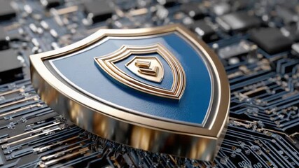 Digital Shield: An illuminated, artistic emblem of digital protection featuring a stylized shield and circuit board, symbolizing secure technology and online safety.