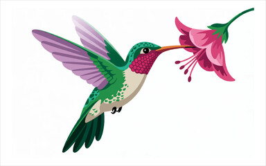 Obraz premium Hummingbird feeding on pink flower flying