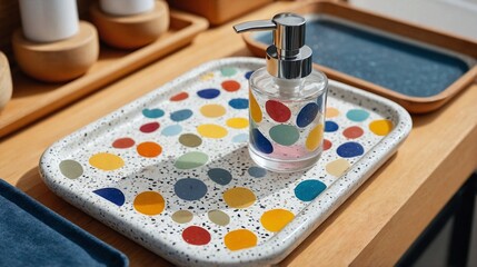 Colorful Soap Dispenser on Terrazzo Tray