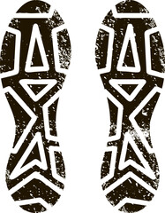 Grunge shoe print showing the sole of a trekking or hiking boot, ideal for adventure and outdoor activities, isolated on a white background