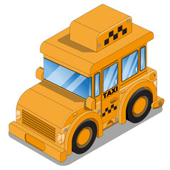 Funny taxi service car. Isometric. Isolated on white background. Vector illustration.