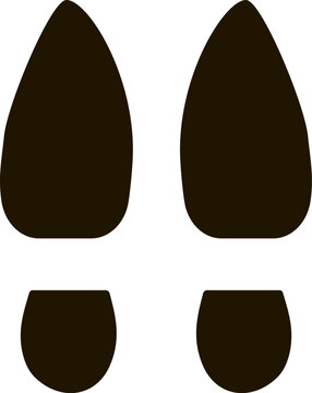 Cow footprint showing walking direction with two prints of the hooves and two of the dewclaws, black silhouette icon isolated on white background