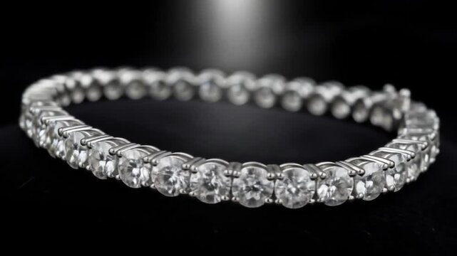 Diamond bracelet rotating on black background