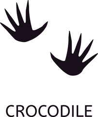 Black silhouette featuring two crocodile footprints, isolated against a white background, capturing the essence of wildlife, reptiles, and the intriguing traces of animal tracks