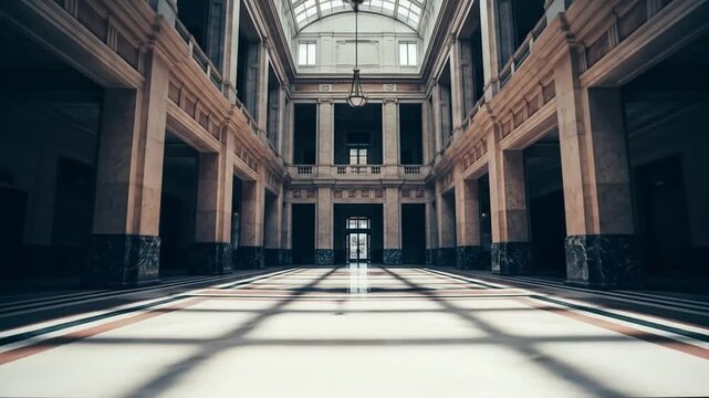 Grand Hallway with Marble Floor and Skylight