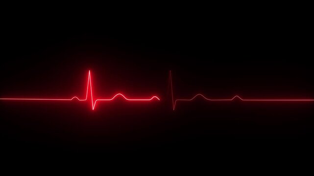 Digital heartbeat line animation. Neon line heart pulse looping animation. Abstract heartbeat and pulse rate signal technology animation on grid background. Heart beat pulse. 