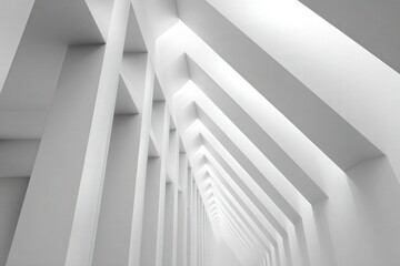 White architectural structure featuring parallel beams and columns receding into the distance