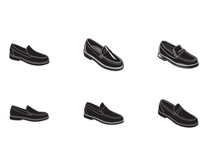 Elegant black leather loafers displayed on white background creating a sophisticated and timeless fashion illustration for designers