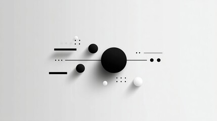 Minimalist Black and White Geometric Abstract Composition with 3D Spheres and Lines