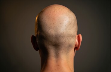 Naklejka premium Close-up of the back of a bald man's head with smooth skin and natural skin tone