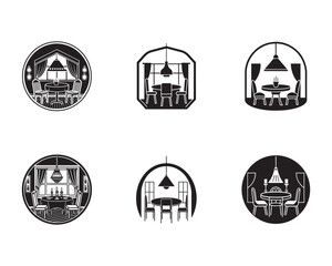 Elegant Dining Room Icon Set in Black and White Minimalist Design for Interior Decoration and Furniture Concepts